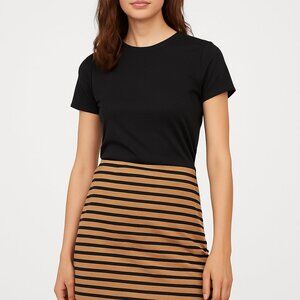 H&M Black and Tan Striped Cotton Mini Skirt Size L